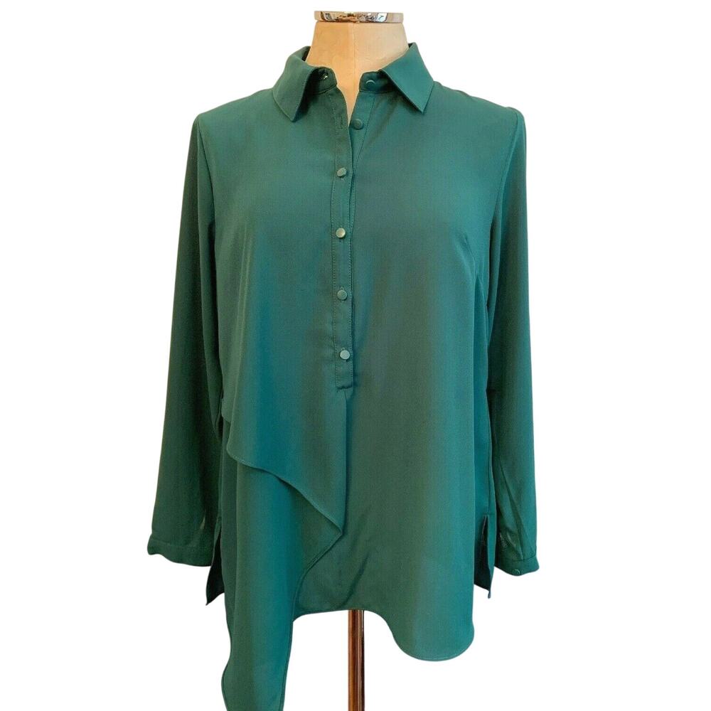 Size XS Joan Rivers Womens Emerald Green Pullover Blouse Slightly Sheer